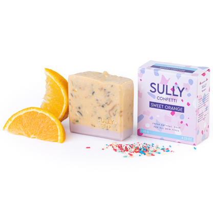 Натурален сапун с бяла глина и портокал „Конфети“ SULLY Naturals с опаковка