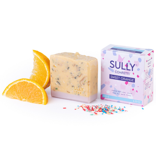 Натурален сапун с бяла глина и портокал „Конфети“ SULLY Naturals с опаковка