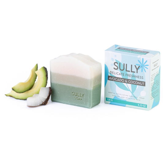 Овлажняващ сапун с авокадо „Деликатна свежест“ SULLY Naturals с опаковка
